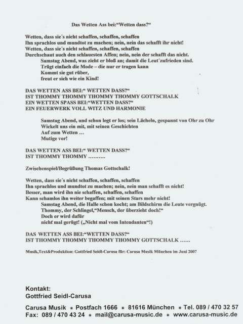 das Wetten Ass Lyrics